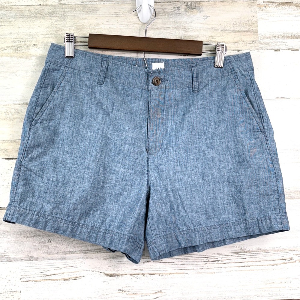 Gap 5" Shorts Womens 10 Blue Chambray Cotton Mid Rise Casual Coastal Summer